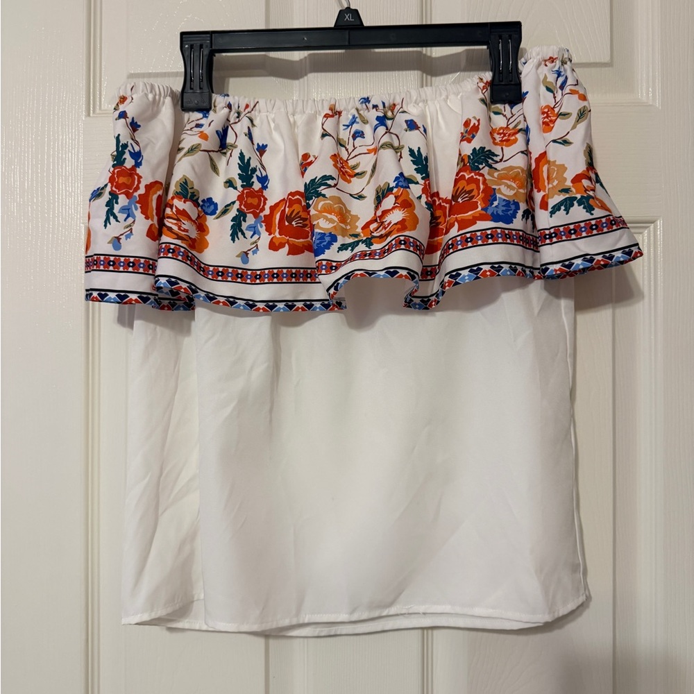 SHEIN Floral Off-Shoulder Blouse - White and Red